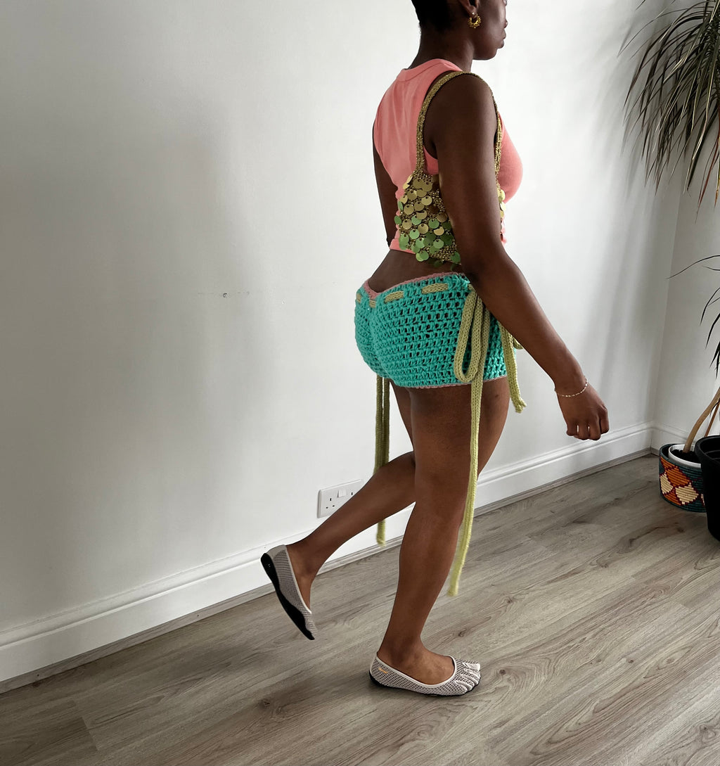 Lagoon blue crochet shorts