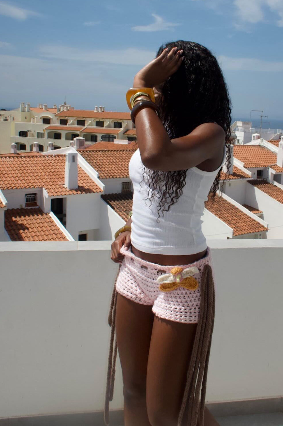 Sunset Coral crochet shorts
