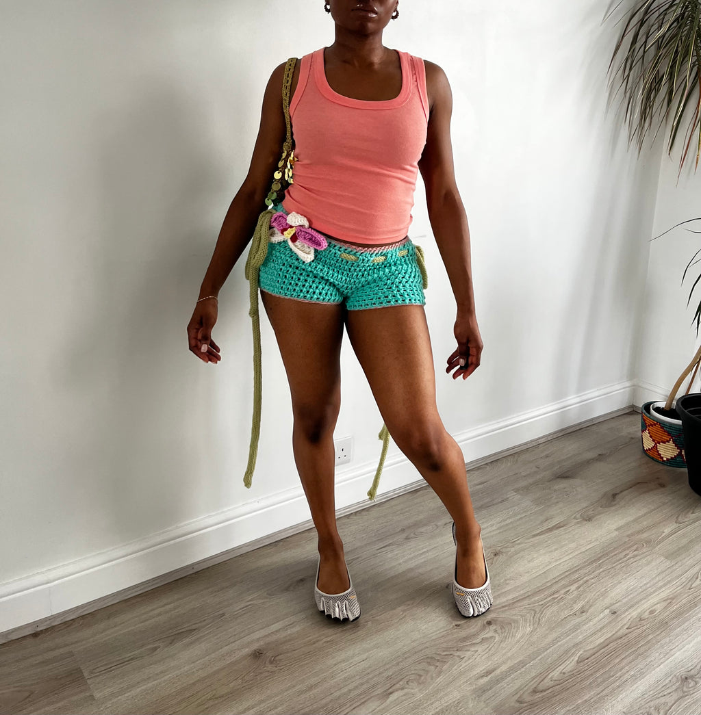 Lagoon blue crochet shorts